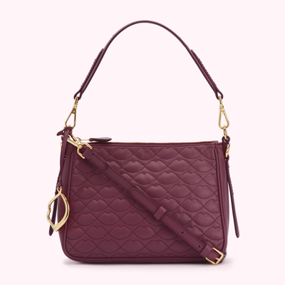 Lulu Guinness Peony Small Quilted Lip Leather Callie Crossbody Bag In Burgundy