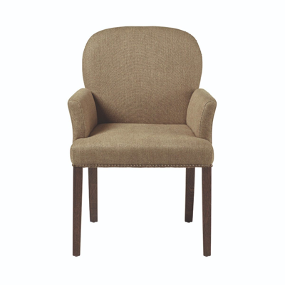Oka Stafford Linen Dining Chair With Arms - Wild Oats Wide Herringbone In Brown