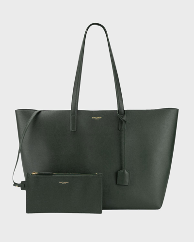 Saint Laurent East West Calfskin Shopping Tote Bag In New Vert