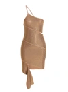 Andreädamo Mono Shoulder Knit Mini Dress In Beige