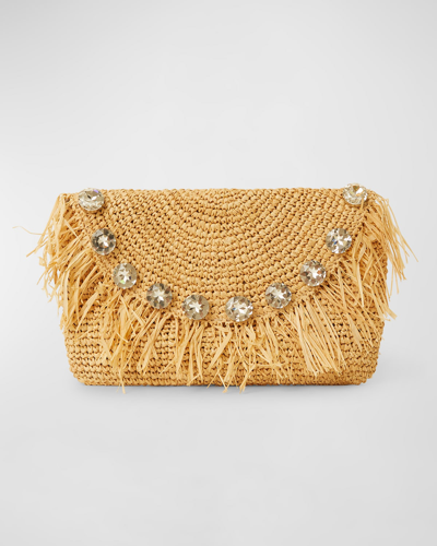 Btb Los Angeles Sera Fringe Crystal Clutch Bag In Natural/gold