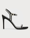 Stuart Weitzman Gemcut Crystal Suede Stiletto Sandals In Black