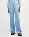 Lafayette 148 Dalton Wide-leg Stretch Silk Pants In Blue