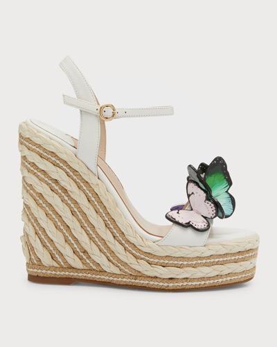 Sophia Webster Riva Butterfly Napa Leather Wedge Espadrilles In White/oth