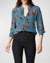 Equipment Leonee Floral-print Button-down Silk Blouse In True Black Multi