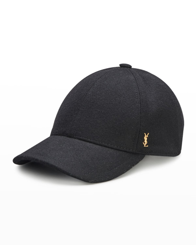 Saint Laurent Ysl Wool Felt Baseball Cap In Black