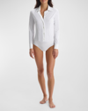 Commando Button-front Oxford Bodysuit In White