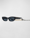 STELLA MCCARTNEY LOGO ACETATE BUTTERFLY SUNGLASSES WITH FALABELLA CHAIN