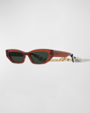 Stella Mccartney Logo Acetate Butterfly Sunglasses With Falabella Chain In Shiny Red / Green
