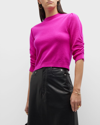 Frame Ruched Sleeve Recycled Cashmere Blend Sweater In Magenta