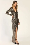 Lulus Love Lasts Forever Gold Sequin Long Sleeve Maxi Dress In Gold
