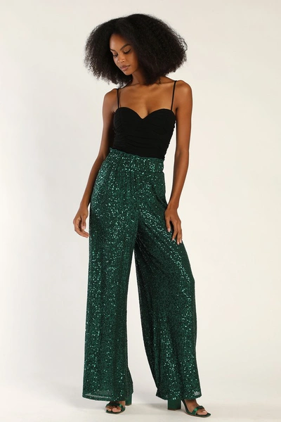 Lulus Flawless Sparkle Teal Green Sequin Wide-leg Pants