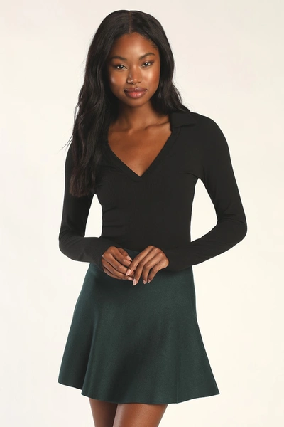 Lulus Fall Moments Emerald Green Mini Sweater Skirt