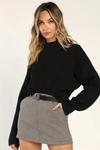 Lulus Snuggly Days Black Cropped Mock Neck Sweater In Black