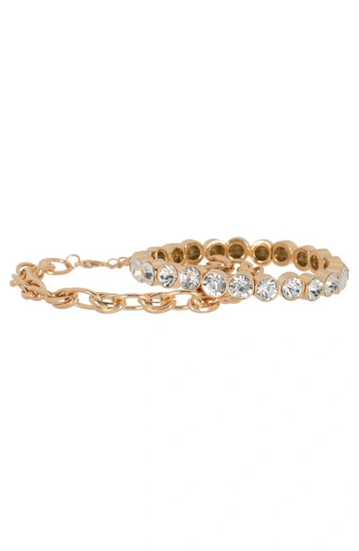 Melrose And Market 2-pack Gem And Chain Stretch Bracelets In Clear- Gold