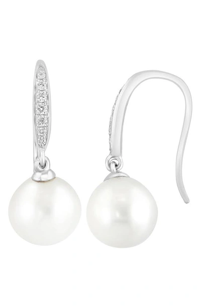 Effy 14k White Gold Diamond & 7-8mm Freshwater Pearl Drop Earrings