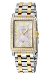GEVRIL AVE OF AMERICA'S MINI DIAMOND TWO TONE WATCH, 25MM X 32MM