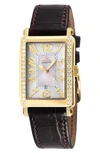 Gevril Ave Of America's Mini Diamond Croc Embossed Leather Strap Watch, 25mm X 32mm In Black