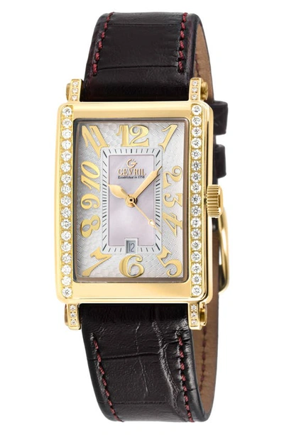 Gevril Ave Of America's Mini Diamond Croc Embossed Leather Strap Watch, 25mm X 32mm In Black