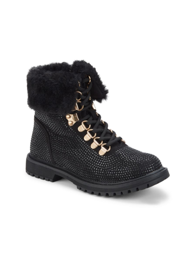 Dolce Vita Kid's Estralla Embellished Faux Shearling Trim & Lined Boots In Black