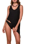Hauty Asymmetric Jersey Top & Panties Set In Black