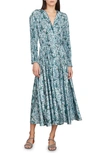 Vince Berry Blooms Pleated Long Sleeve Shirtdress In Blue