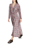 Vince Berry Blooms Pleated Long Sleeve Shirtdress In Petal Quartz