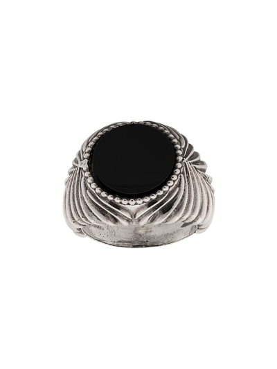 Emanuele Bicocchi Men's Feathered Black Onyx Ring In Silver