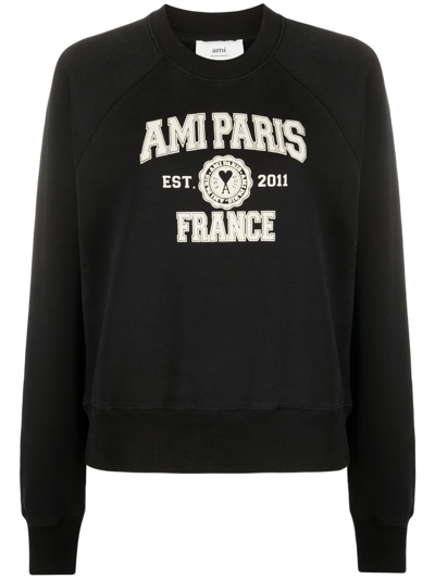 Ami Alexandre Mattiussi Logo-print Organic-cotton Sweatshirt In Black