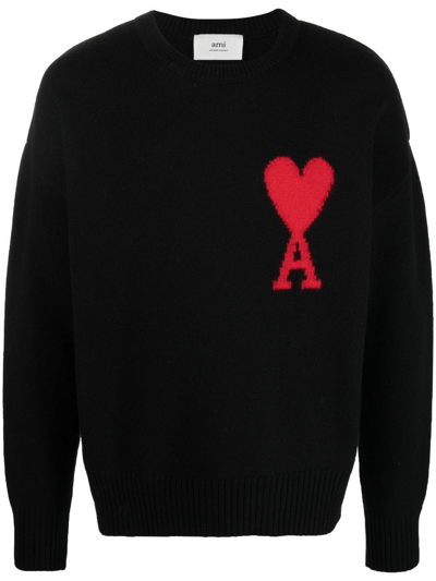 Ami Alexandre Mattiussi Ami De Coeur-intarsia Jumper In Black