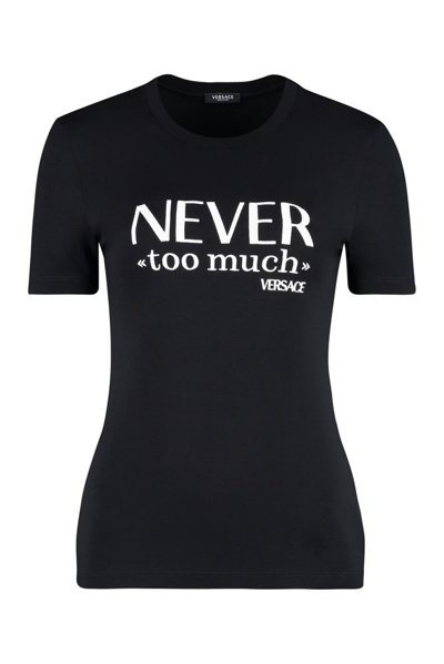 Versace Slogan-print Short-sleeve T-shirt In Black