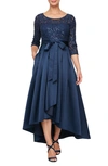 Alex Evenings Sequin Lace High-low Cocktail Dress In Navy