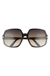 Tom Ford Delphine 60mm Gradient Sunglasses In Shiny Black / Gradient Smoke