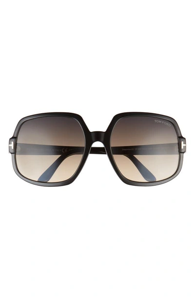 Tom Ford Delphine 60mm Gradient Sunglasses In Shiny Black / Gradient Smoke