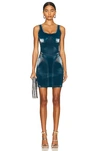 Mugler Glossy Embossed Jersey Body-con Bonded Jersey Minidress In Teal