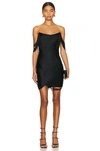 Simkhai Camden Draped Fringe Mini Dress In Black