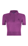 Ralph Lauren Cropped Silk Jersey Polo Sweater In Purple