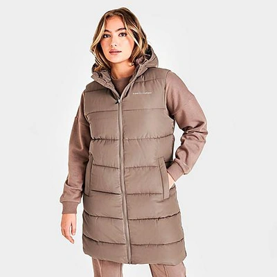 Pink Soda Sport Women's Pink Soda Kahlo Longline Padded Hooded Puffer Vest In Fossil Brown