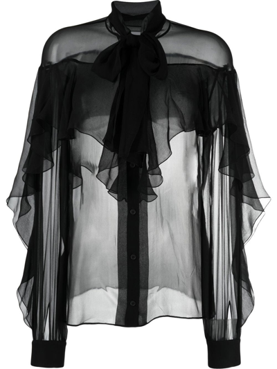 Alberta Ferretti Sheer Ruffle-embellished Blouse In Black