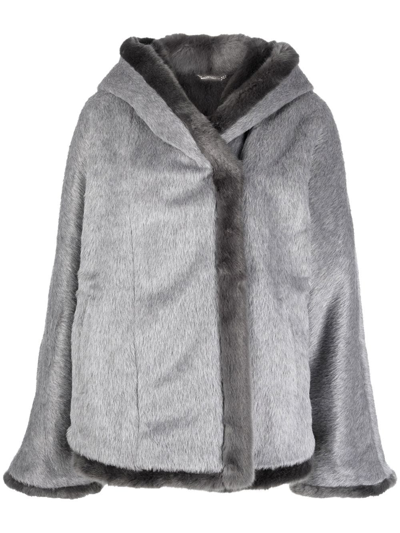 Alberta Ferretti Oversized Hooded Teddy Jacket In Grey