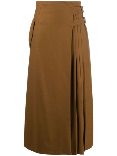 Alberta Ferretti A-line Pleated Mid-length Skirt In Brown