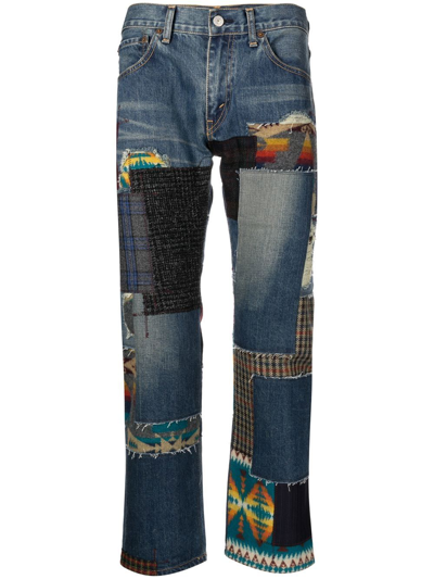 Junya Watanabe Patchwork Cropped Straight-leg Jeans In Blue