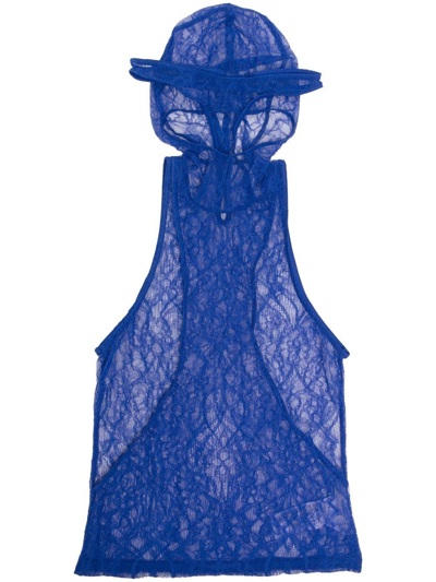 Dion Lee Visceral Lace Hooded Tank Top In Blue