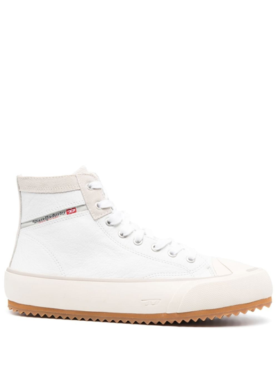 Diesel S-principia Cotton And Leather Mid-top Trainers In White