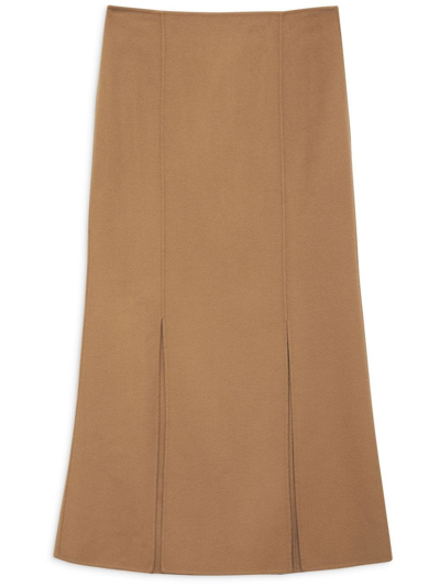 Anine Bing Lyn Split-detail Wool Skirt In Camel