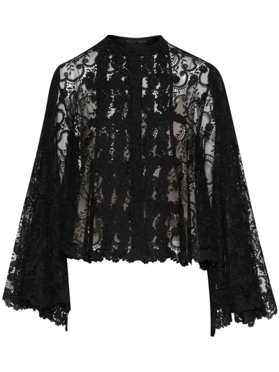 Oscar De La Renta Floral-lace Detail Blouse In Black