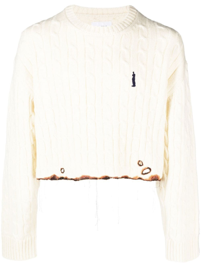 Doublet Distressed-effect Cable Knit Jumper In Neutrals