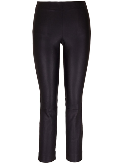 Vince Leather Slim-cut Trousers In Black