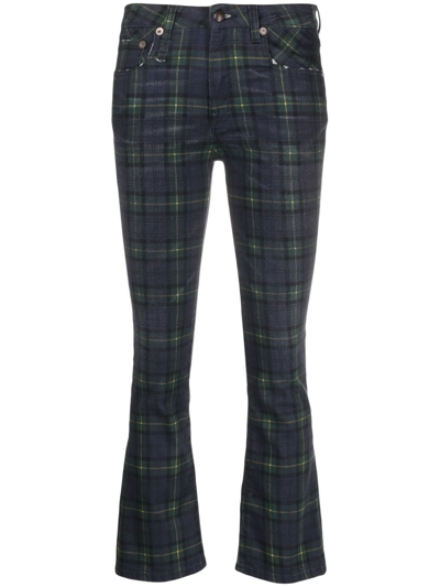 R13 Plaid Mid-rise Kickflare Pants In Blue