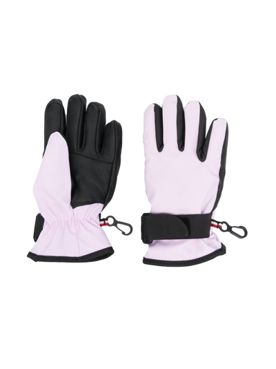Moncler Kids' Logo-patch Leather Trim Gloves In Pink